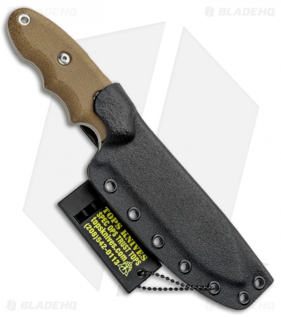 TOPS Knives Backpacker's Bowie Fixed Blade Green Canvas Micarta (4.5" Tumbled)