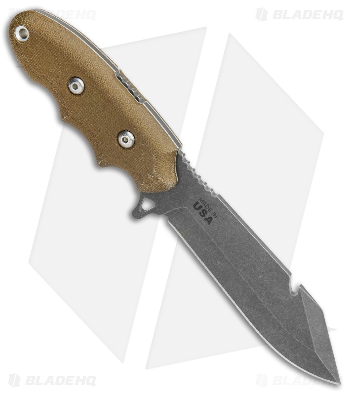 TOPS Knives Backpacker's Bowie Fixed Blade Green Canvas Micarta (4.5" Tumbled)