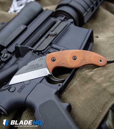 TOPS Knives Little Bugger Fixed Blade Knife Tan Canvas Micarta (2.3" Tumbled)