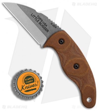 TOPS Knives Little Bugger Fixed Blade Knife Tan Canvas Micarta (2.3" Tumbled)