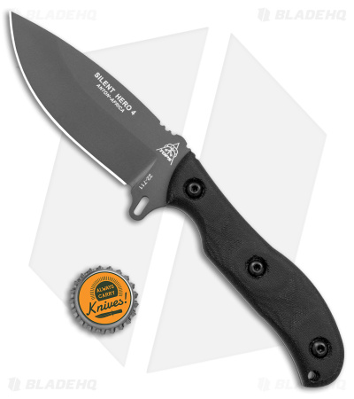 TOPS Knives Silent Hero 4 Fixed Blade Knife Black Smooth Micarta (4.25" Black)
