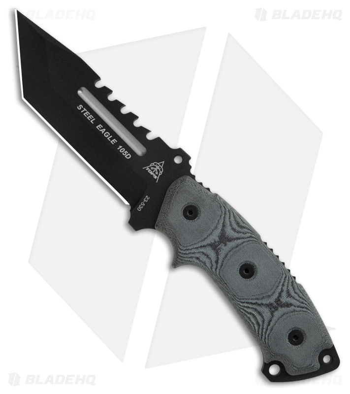 TOPS Knives Steel Eagle 105D Tanto Fixed Blade Knife + Saw (5.1" Black)