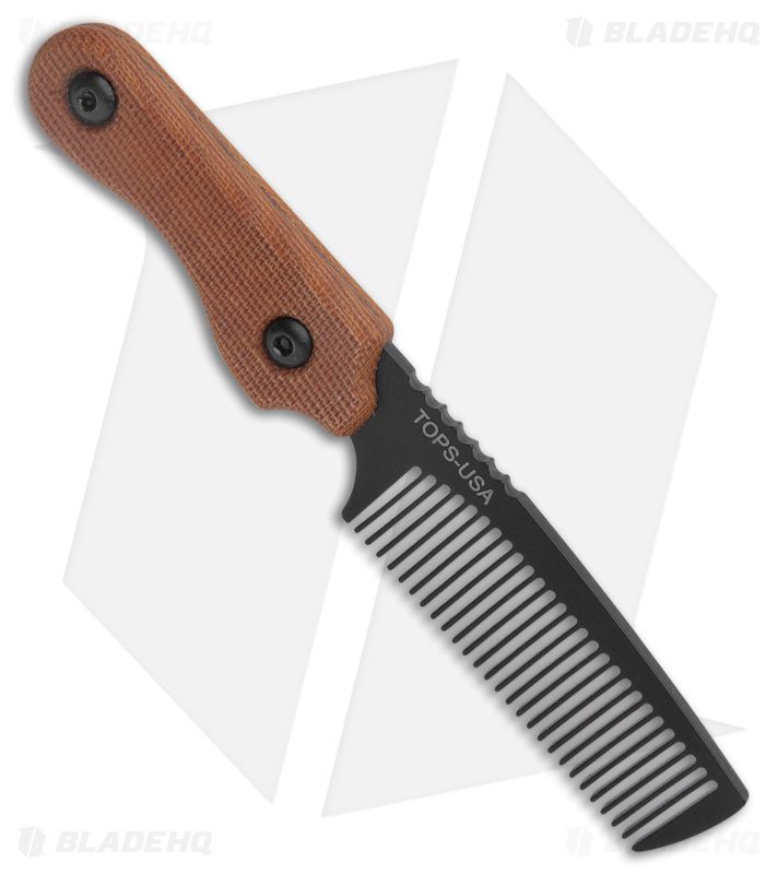 TOPS Knives Tac-Rake Comb Brown Micarta w/ Leather Sheath (Black)