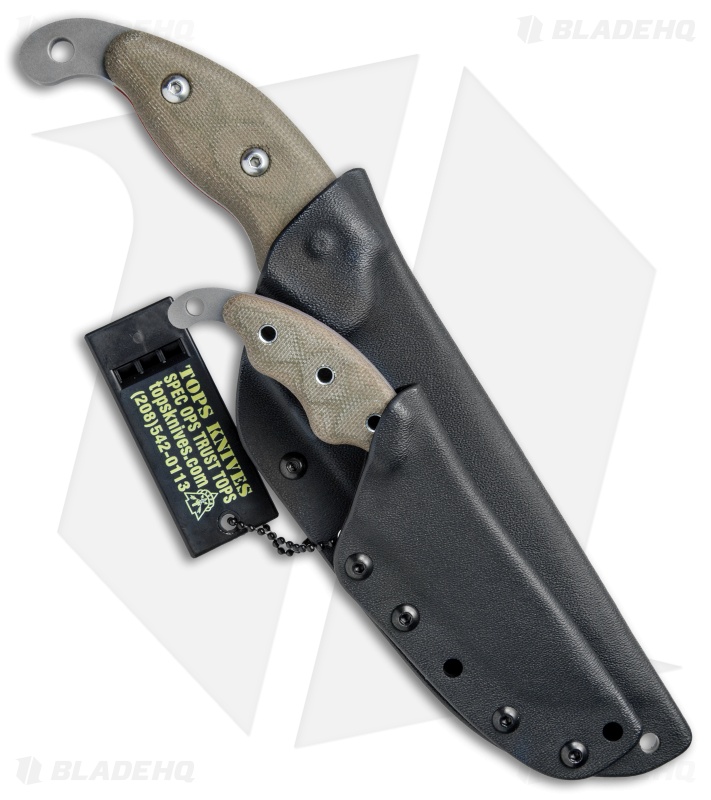 TOPS Knives  Wind Runner SRE Fixed Blade Combo Green Micarta (Black River Wash)