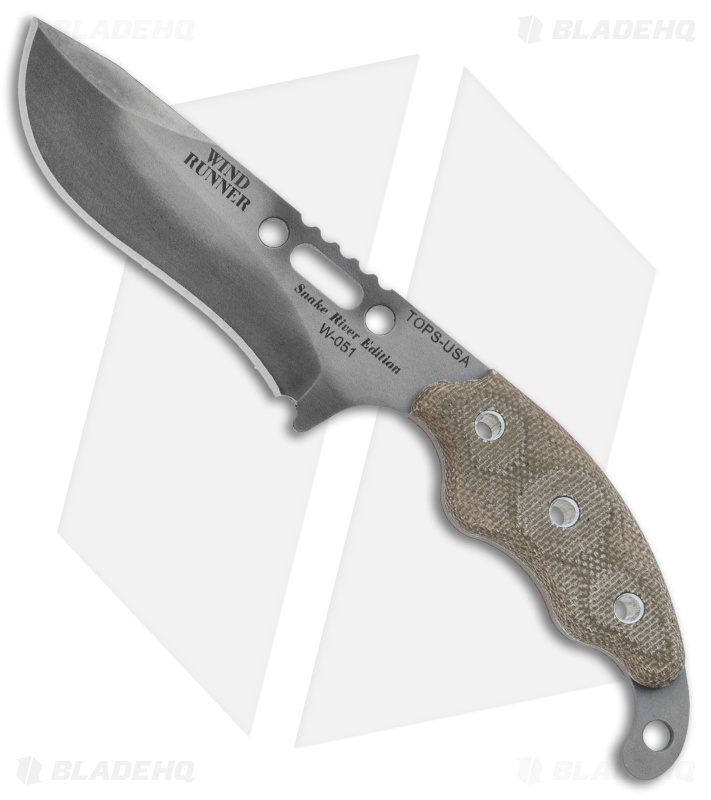 TOPS Knives  Wind Runner SRE Fixed Blade Combo Green Micarta (Black River Wash)