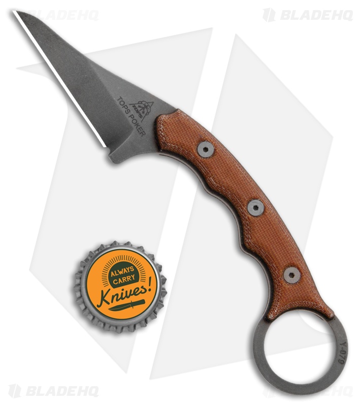 TOPS Knives Poker Fixed Blade Knife Micarta (2.5" Gray)