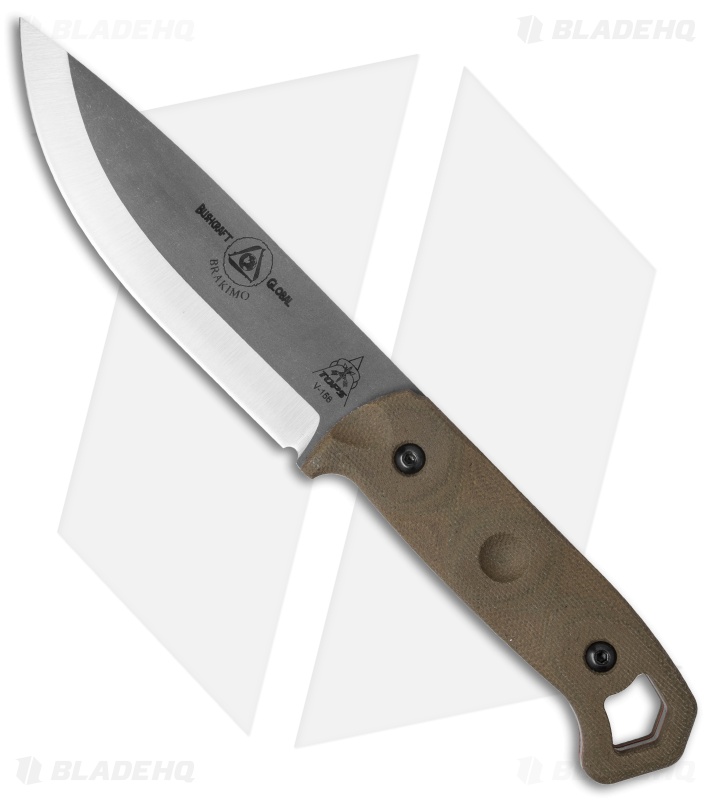 TOPS Knives Brakimo Fixed Blade Knife Green Canvas Micarta (5.3" SW) BRAK-01