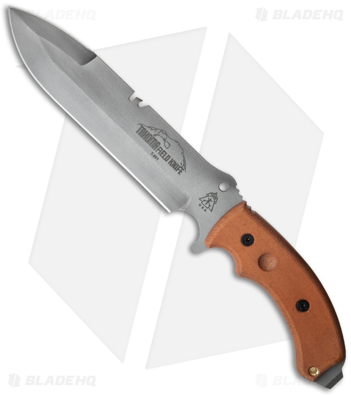 TOPS Knives D/E Tahoma Field Knife Tan Canvas Micarta (8.375" Gray) TAHO-01