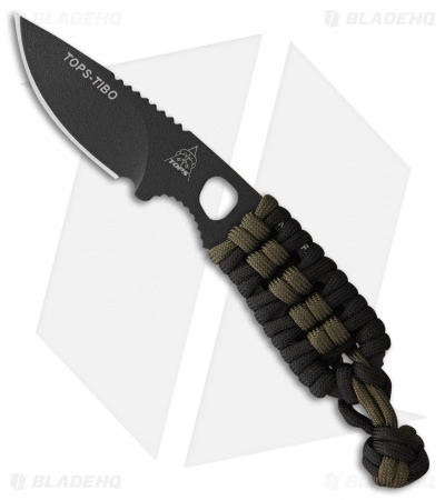 TOPS Knives Tibo Neck Knife Black/OD Green Paracord (2.75" Black) TIBO-01