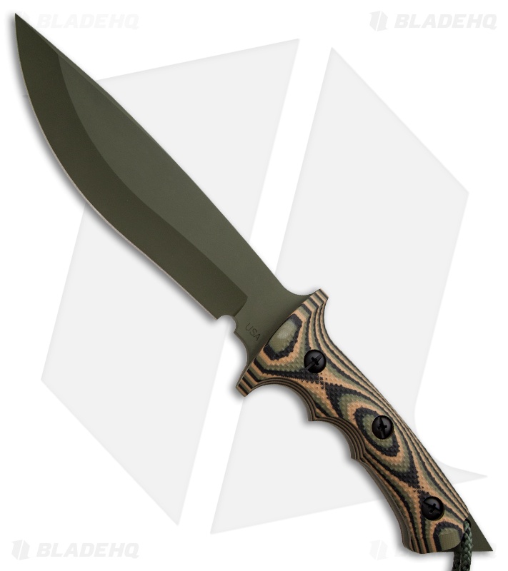 Treeman Knives Original Combat Bowie Knife Camo G-10 (8" OD Green)