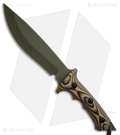 Treeman Knives Original Combat Bowie Knife Camo G-10 (8" OD Green)