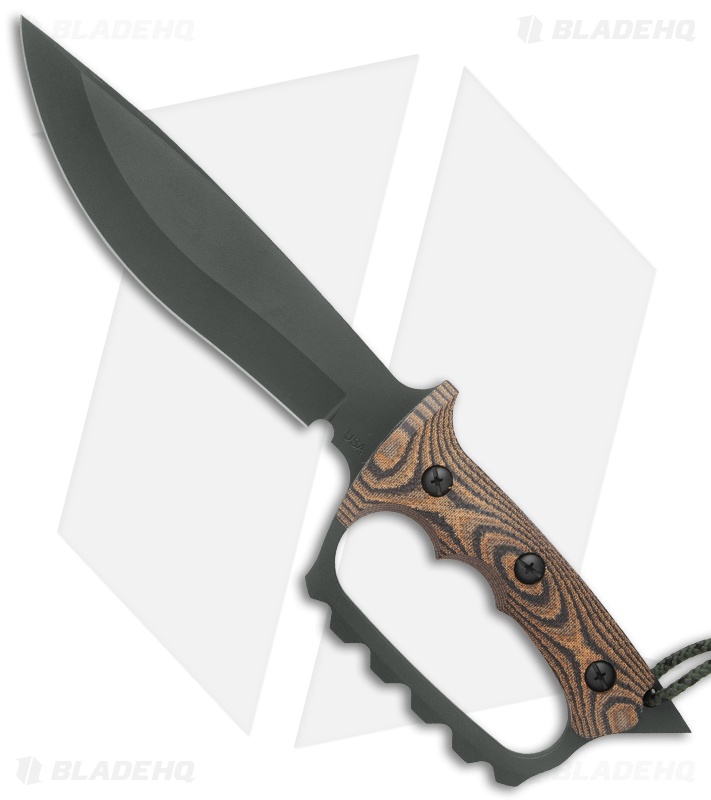 Treeman Knives Original Combat Bowie D-Guard Knife Black/Brown G10 (8" Black)
