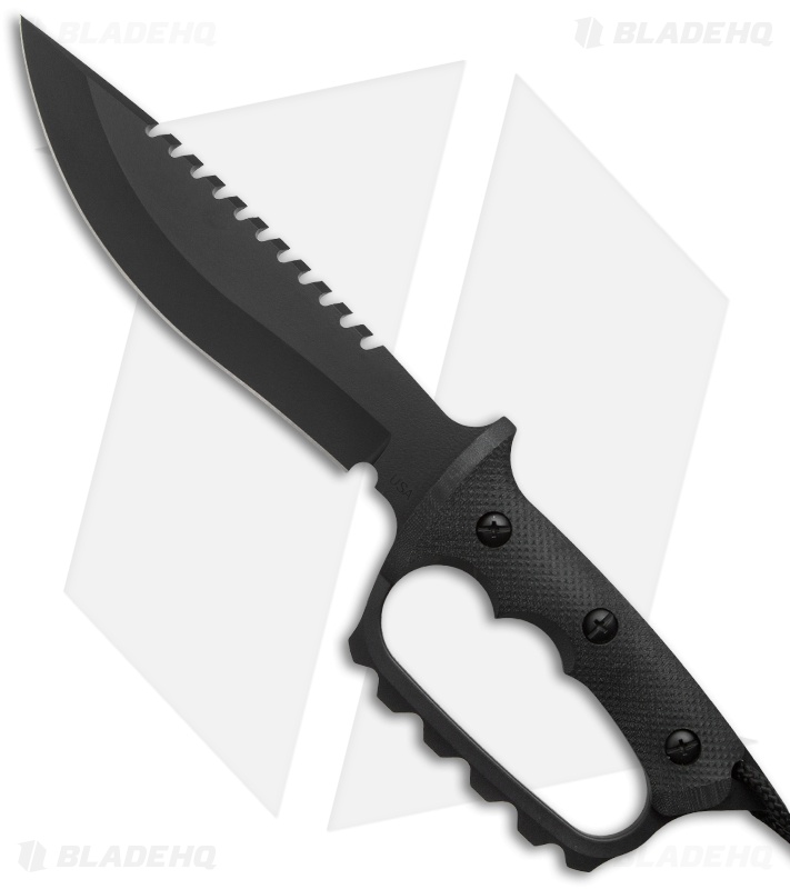 Treeman Knives Original Combat Bowie D-Guard Knife Black G-10 (8" Black)