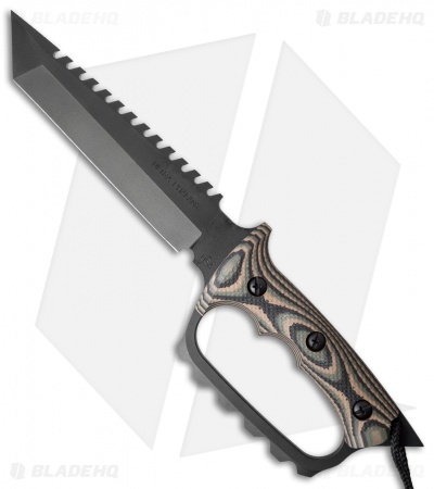 Treeman Knives Ultra Phalanx D-Guard Knife Camo G-10 (7.5" Black Sawback)