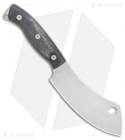 White River Camp Cleaver Fixed Blade Knife Black Burlap Micarta (5.5"Stonewash) 