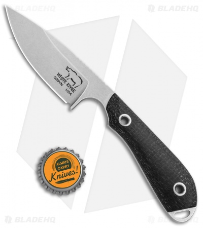 White River M1 Caper Fixed Blade Knife Black Burlap Micarta (3.1" Stonewash)