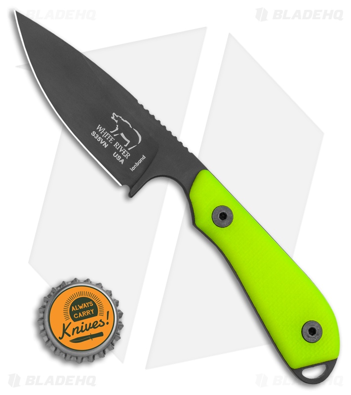 White River M1 Backpacker Pro Fixed Blade Knife HI VIS Green G-10 (3.1" PVD)