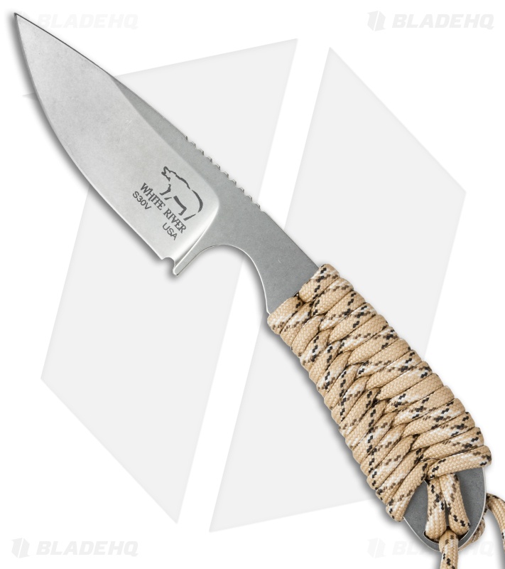 White River Knives Backpacker Knife Desert Camo Paracord (3" Stonewash)