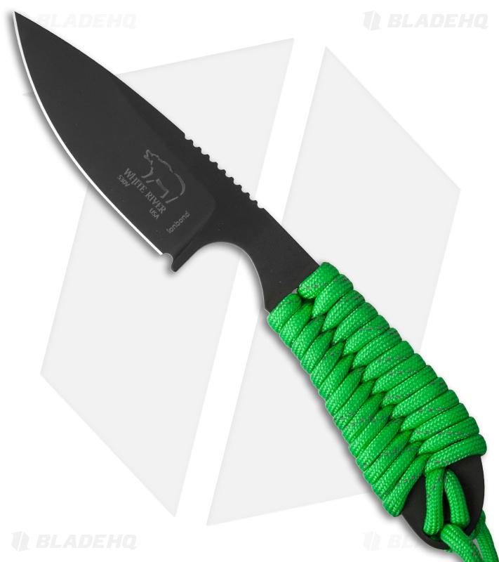 White River Knives Backpacker Knife Reflective Green Paracord (3" Black)