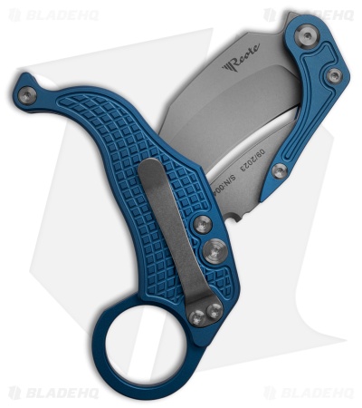 Reate EXO-K Gravity Karambit Button Lock Knife Blue Aluminum (3.1" Stonewash)