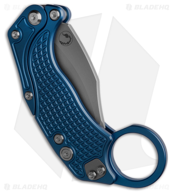 Reate EXO-K Gravity Karambit Button Lock Knife Blue Aluminum (3.1" Stonewash)