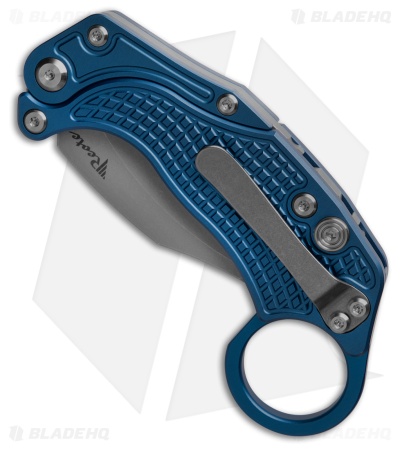 Reate EXO-K Gravity Karambit Button Lock Knife Blue Aluminum (3.1" Stonewash)