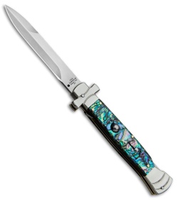 AGA Campolin 9" Maltese Cross Bayonet Italian Stiletto Knife Abalone (4" Satin)