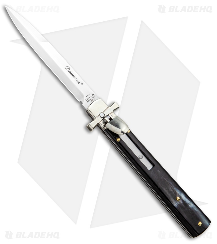 AGA Campolin 9" Dominus Leverlock Automatic Knife Dark Horn (4" Satin)