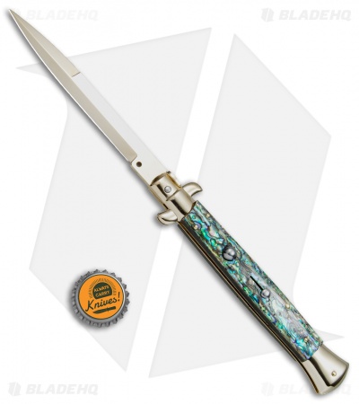 Frank B 11" Italian Stiletto Automatic Knife Abalone Gold (3.8" Gold Bayo)