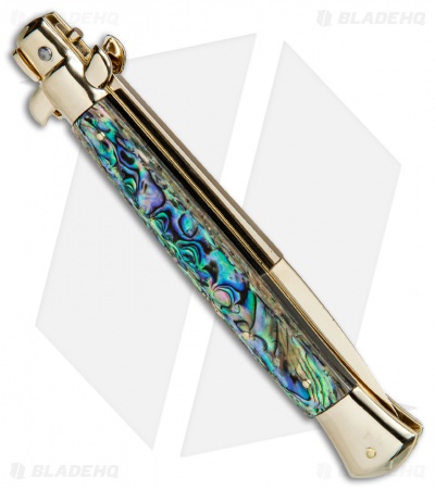 Frank B 11" Italian Stiletto Automatic Knife Abalone Gold (3.8" Gold Bayo)