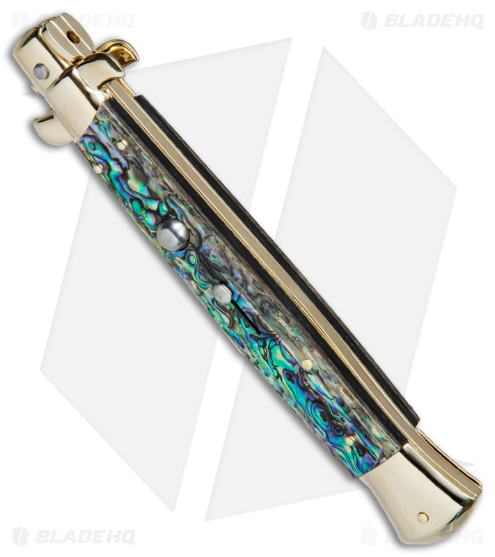 Frank B 11" Italian Stiletto Automatic Knife Abalone Gold (3.8" Gold Bayo)