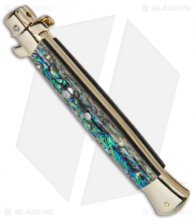 Frank B 11" Italian Stiletto Automatic Knife Abalone Gold (3.8" Gold Bayo)