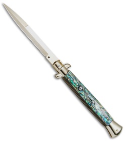 Frank B 11" Italian Stiletto Automatic Knife Abalone Gold (3.8" Gold Bayo)