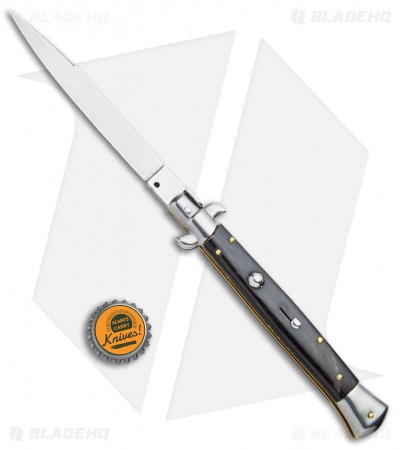 Frank B 11" Automatic Knife Italian Stiletto Sim Dark Horn  (5" Spear Point)
