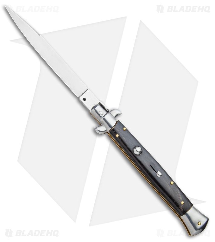Frank B 11" Automatic Knife Italian Stiletto Sim Dark Horn  (5" Spear Point)