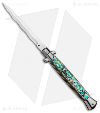 Frank B 11" Italian Stiletto Kris Automatic Knife Abalone (5" Polish) 