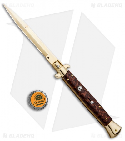 Frank B 11" Italian Stiletto Bayonet Knife Gold Plated Snakewood (5" Gold) 