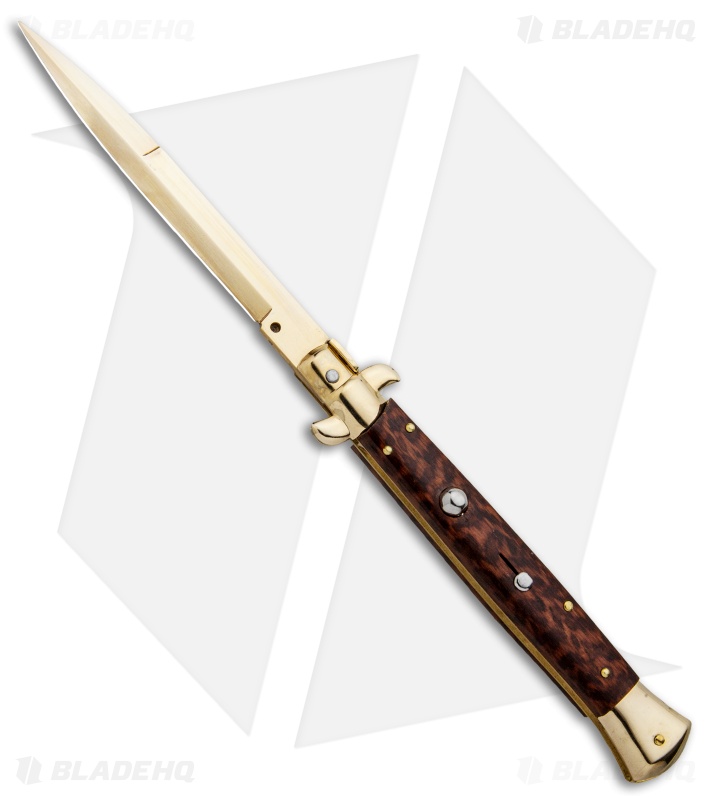 Frank B 11" Italian Stiletto Bayonet Knife Gold Plated Snakewood (5" Gold) 