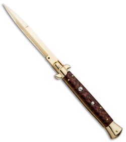 Frank B 11" Italian Stiletto Bayonet Knife Gold Plated Snakewood (5" Gold) 