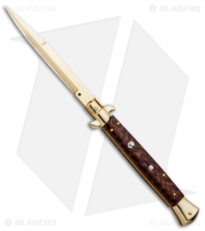 Frank B 11" Italian Stiletto Bayonet Knife Gold Plated Snakewood (5" Gold) 