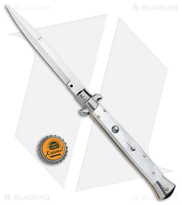 Frank B 11" Italian Stiletto Automatic Knife White Pearlex (5" Bayonet) 