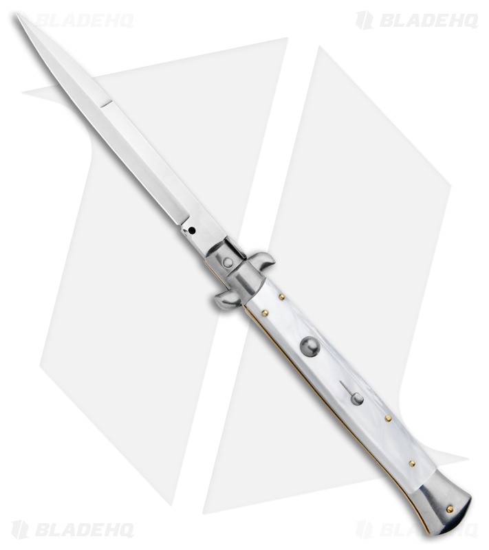 Frank B 11" Italian Stiletto Automatic Knife White Pearlex (5" Bayonet) 