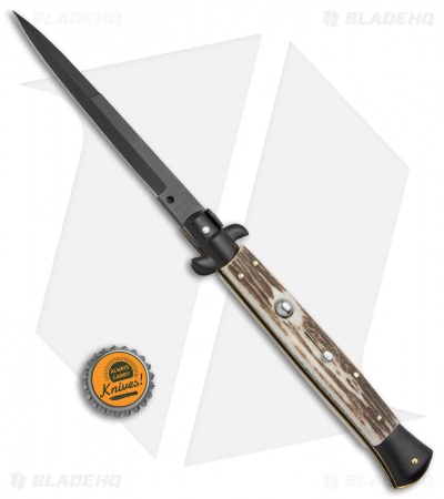 Frank B 11" Italian Stiletto Bayonet Automatic Knife Stag (5" Black) 