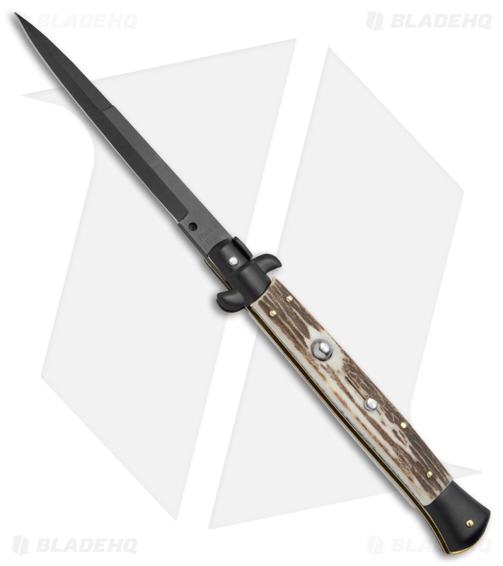 Frank B 11" Italian Stiletto Bayonet Automatic Knife Stag (5" Black) 