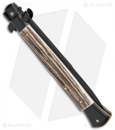 Frank B 11" Italian Stiletto Bayonet Automatic Knife Stag (5" Black) 