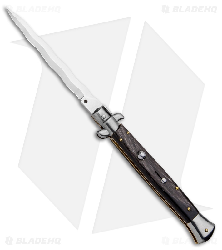 Frank B 11" Italian Stiletto Kris Automatic Knife Dark Horn (5" Polish) 