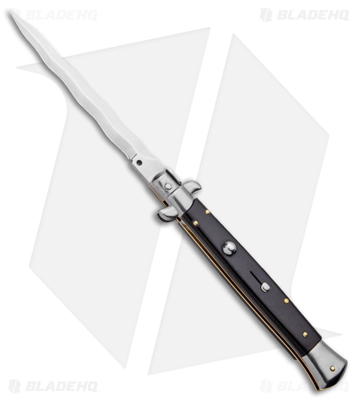 Frank B 11" Italian Stiletto Kris Automatic Knife Sim Dark Horn (5" Polish)