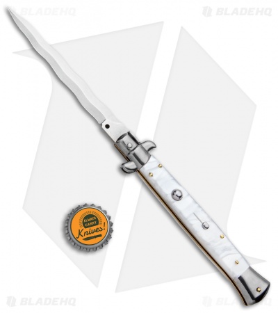 Frank B 11" Italian Stiletto Kris Automatic Knife White Acrylic (5" Polish) 