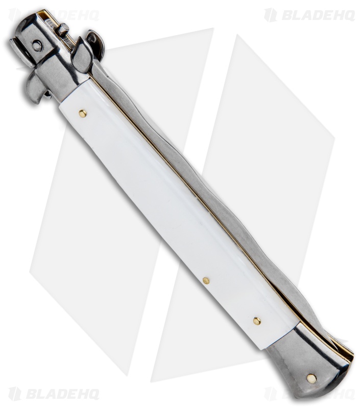 Frank B 11" Italian Stiletto Kris Automatic Knife White Acrylic (5" Polish) 