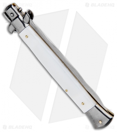 Frank B 11" Italian Stiletto Kris Automatic Knife White Acrylic (5" Polish) 